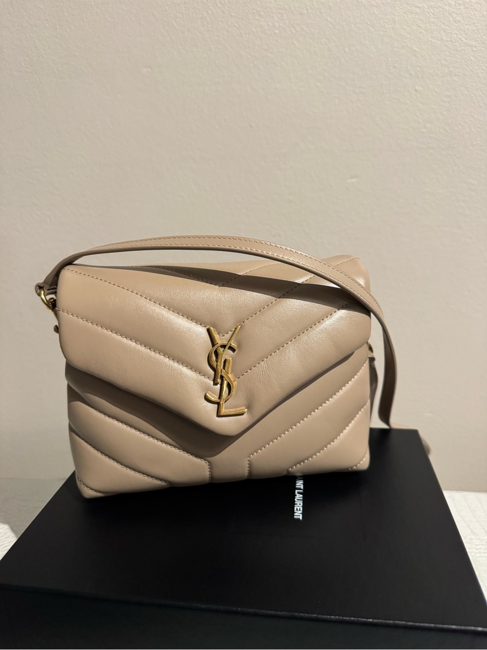 Saint Laurent toy  lou lou  Beige Quilted Leather Crossbody with Gold YSL Logo